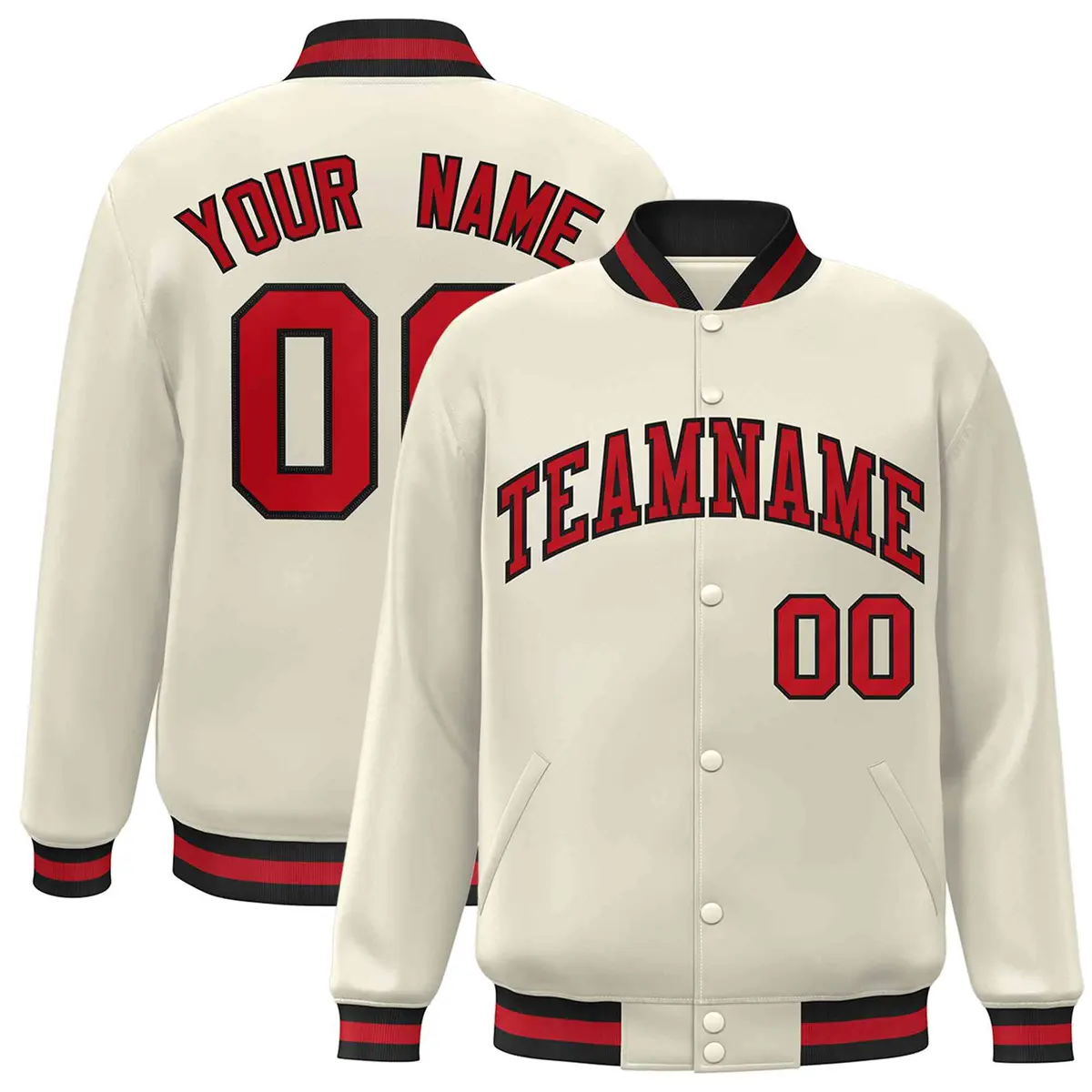 Khaki Red-Black Classic Varsity Full-Snap Letterman Jacket