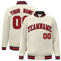 Khaki Red-Black Classic Varsity Full-Snap Letterman Jacket 1