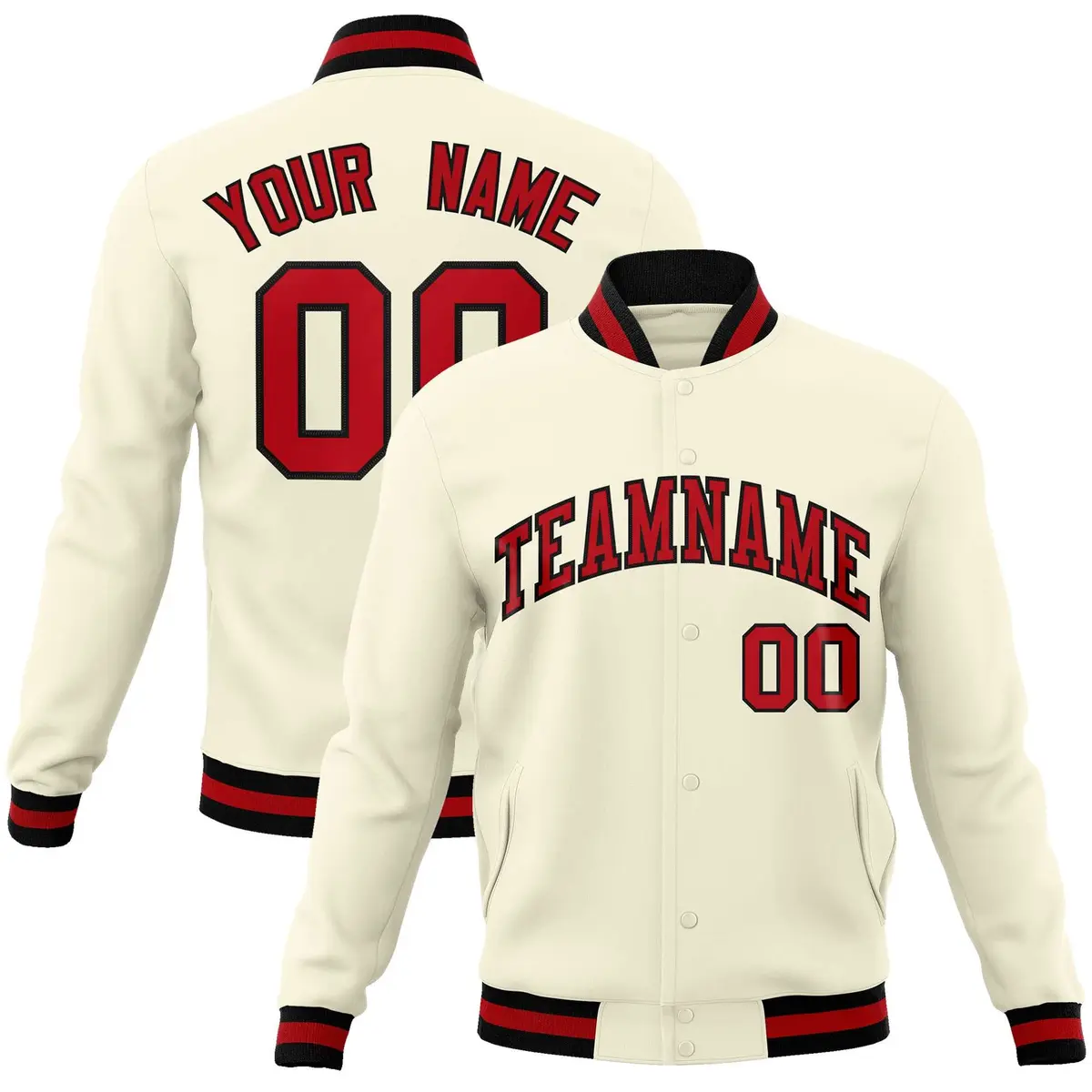 Khaki Red-Black Classic Varsity Full-Snap Letterman Jacket