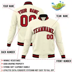 Khaki Red-Black Classic Varsity Full-Snap Letterman Jacket 4