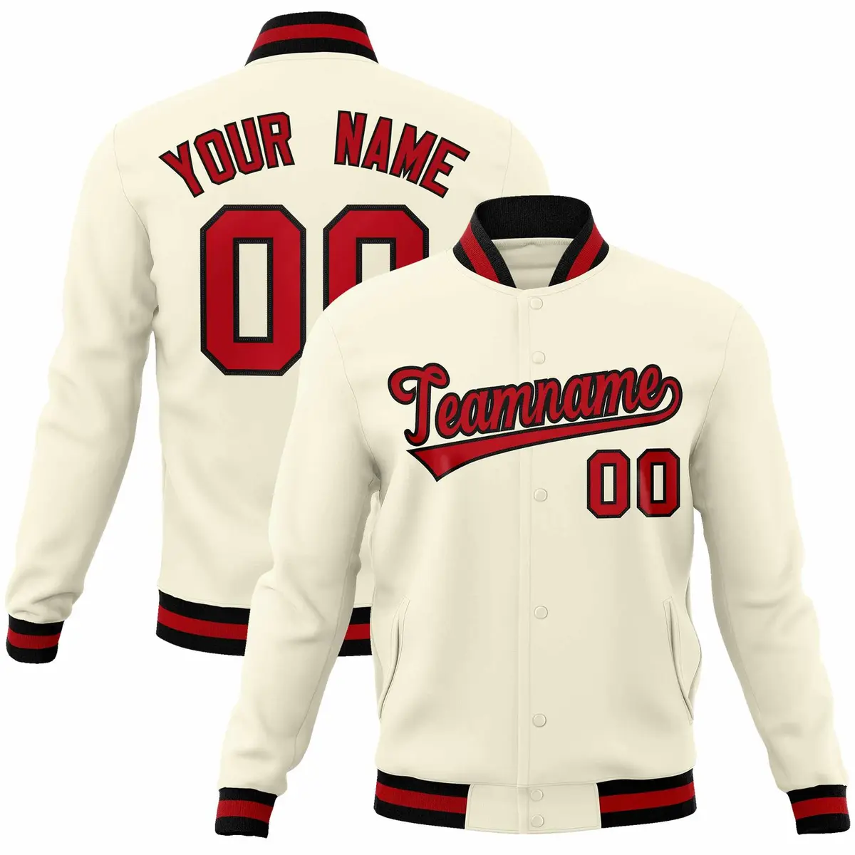 Khaki Red-Black Classic Varsity Full-Snap Letterman Jacket