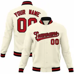 Khaki Red-Black Classic Varsity Full-Snap Letterman Jacket 1