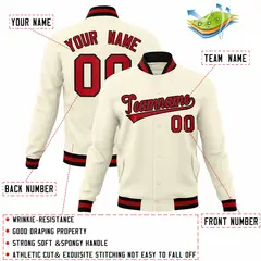 Khaki Red-Black Classic Varsity Full-Snap Letterman Jacket 4