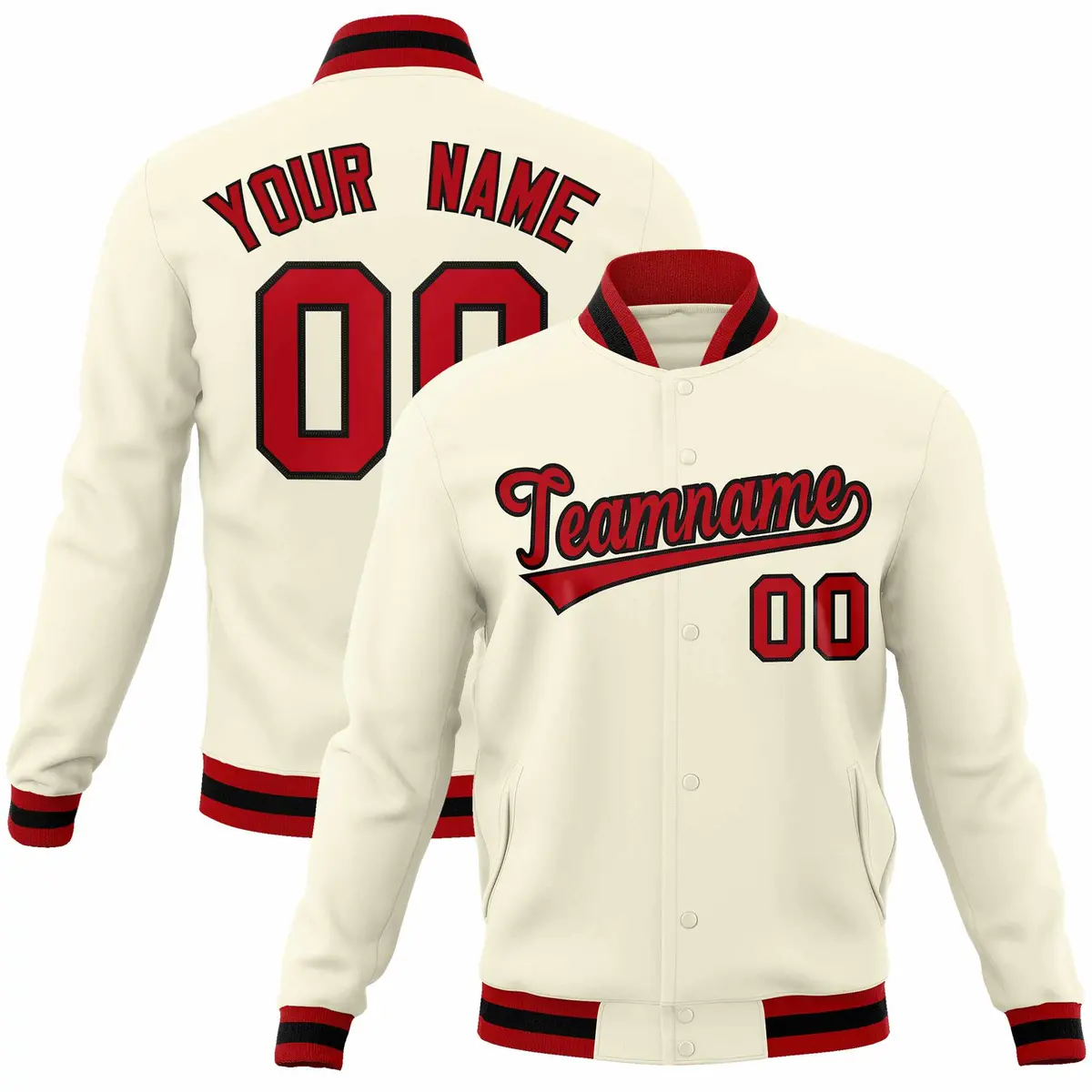 Khaki Red-Black Classic Varsity Full-Snap Letterman Jacket