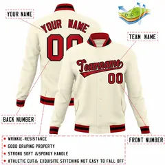 Khaki Red-Black Classic Varsity Full-Snap Letterman Jacket 4