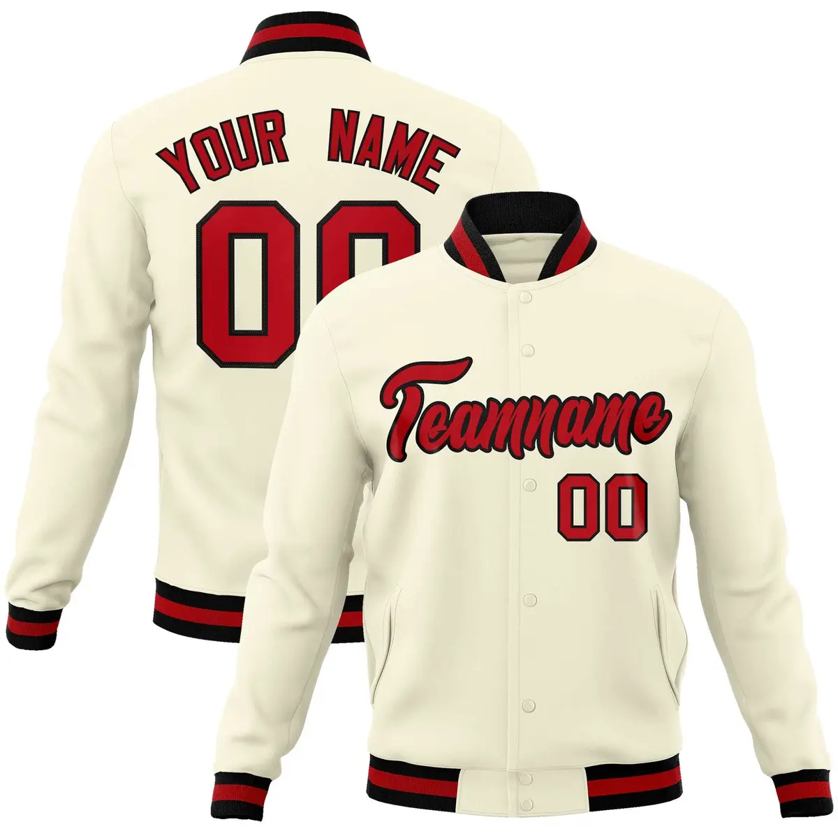 Khaki Red-Black Classic Varsity Full-Snap Letterman Jacket