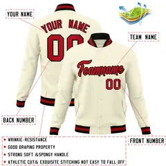 Khaki Red-Black Classic Varsity Full-Snap Letterman Jacket 4