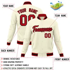 Khaki Red-Black Classic Varsity Full-Snap Letterman Jacket 4