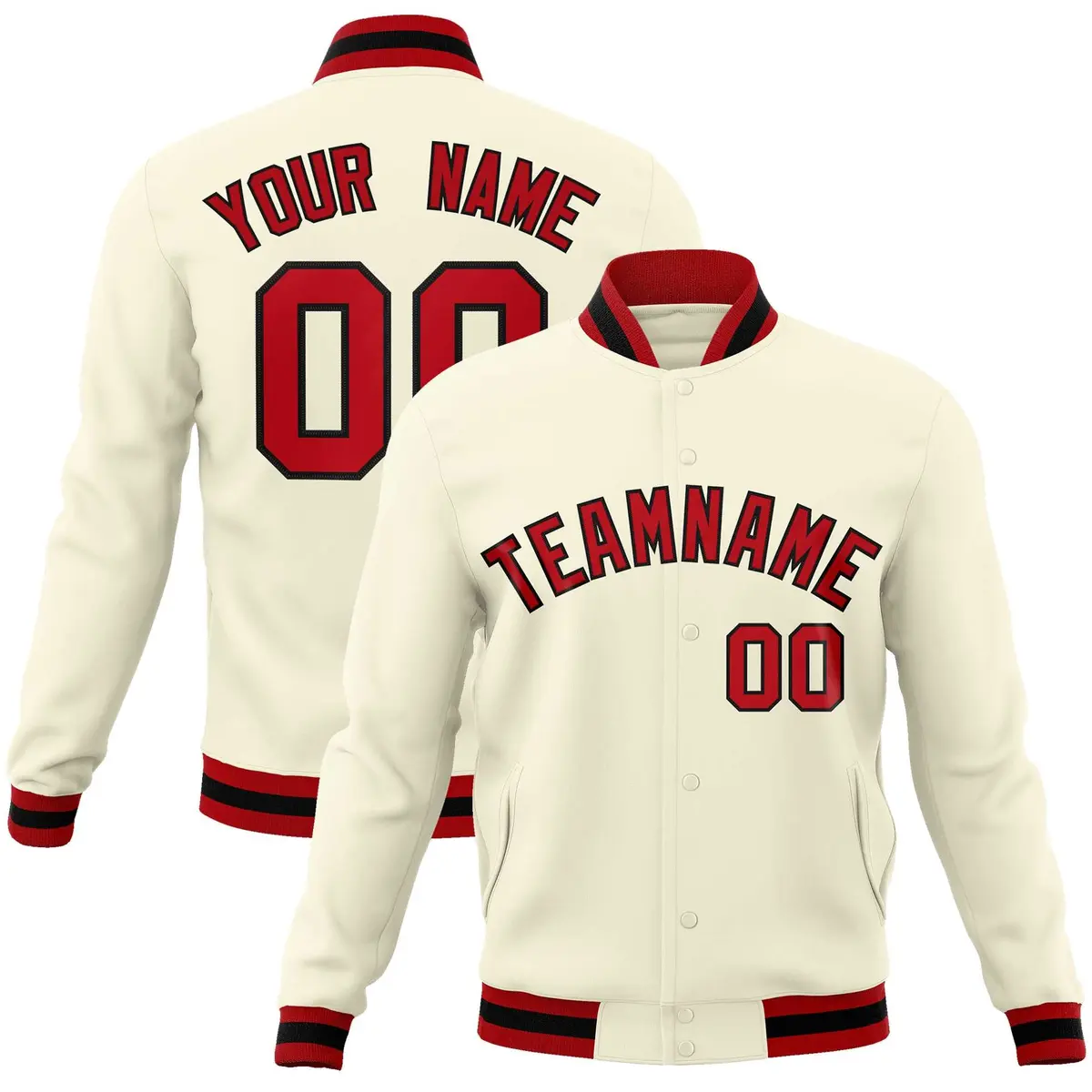 Khaki Red-Black Classic Varsity Full-Snap Letterman Jacket