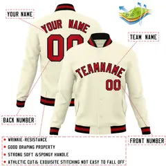 Khaki Red-Black Classic Varsity Full-Snap Letterman Jacket 4