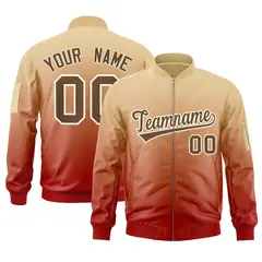 Khaki Red-Brown Gradient Varsity Letterman Bomber Jacket 1