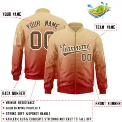 Khaki Red-Brown Gradient Varsity Letterman Bomber Jacket 2