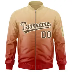 Khaki Red-Brown Gradient Varsity Letterman Bomber Jacket 3