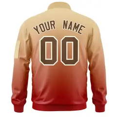 Khaki Red-Brown Gradient Varsity Letterman Bomber Jacket 4