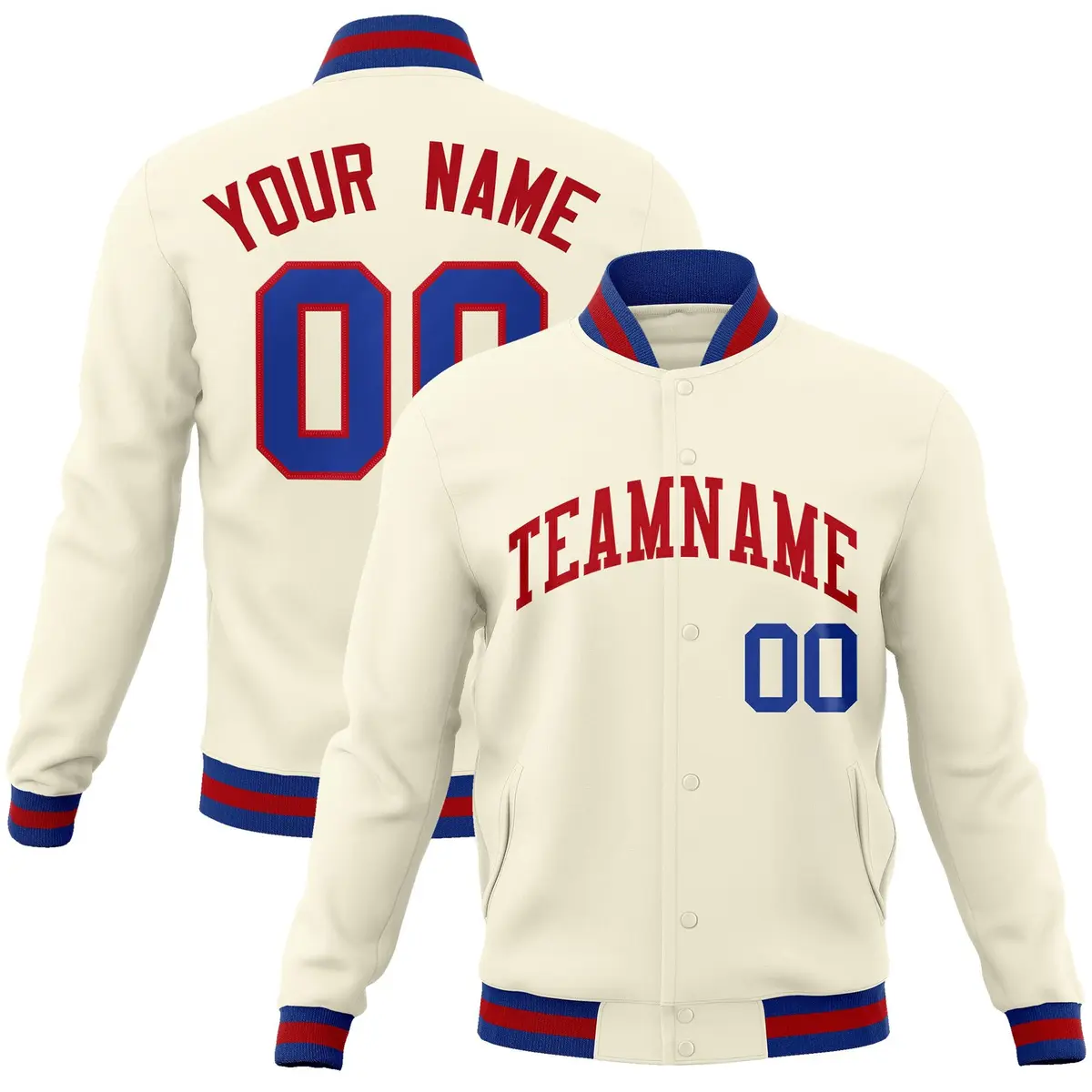 Khaki Red Classic Varsity Full-Snap Letterman Jacket
