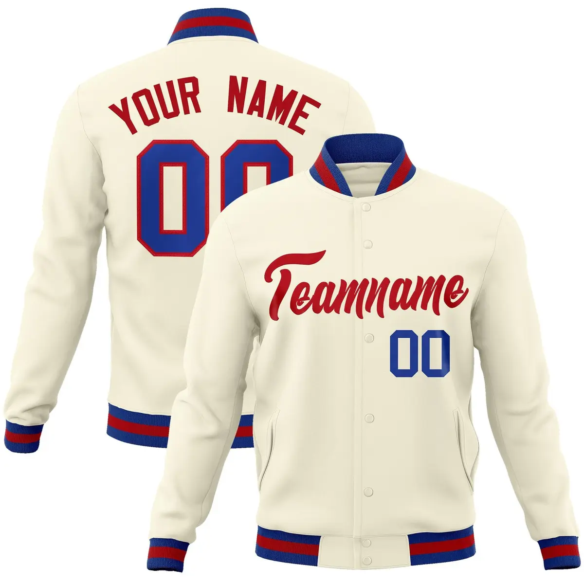 Khaki Red Classic Varsity Full-Snap Letterman Jacket