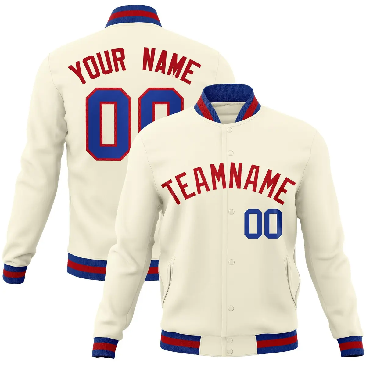 Khaki Red Classic Varsity Full-Snap Letterman Jacket
