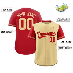 Khaki Red Color Block Raglan Sleeves Baseball Jersey 2