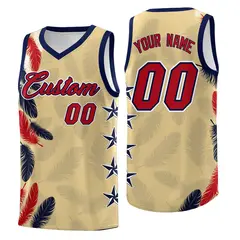Khaki Red Feather Graffiti Pattern Basketball Jersey 1