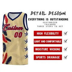 Khaki Red Feather Graffiti Pattern Basketball Jersey 2
