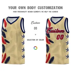 Khaki Red Feather Graffiti Pattern Basketball Jersey 3