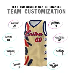 Khaki Red Feather Graffiti Pattern Basketball Jersey 4