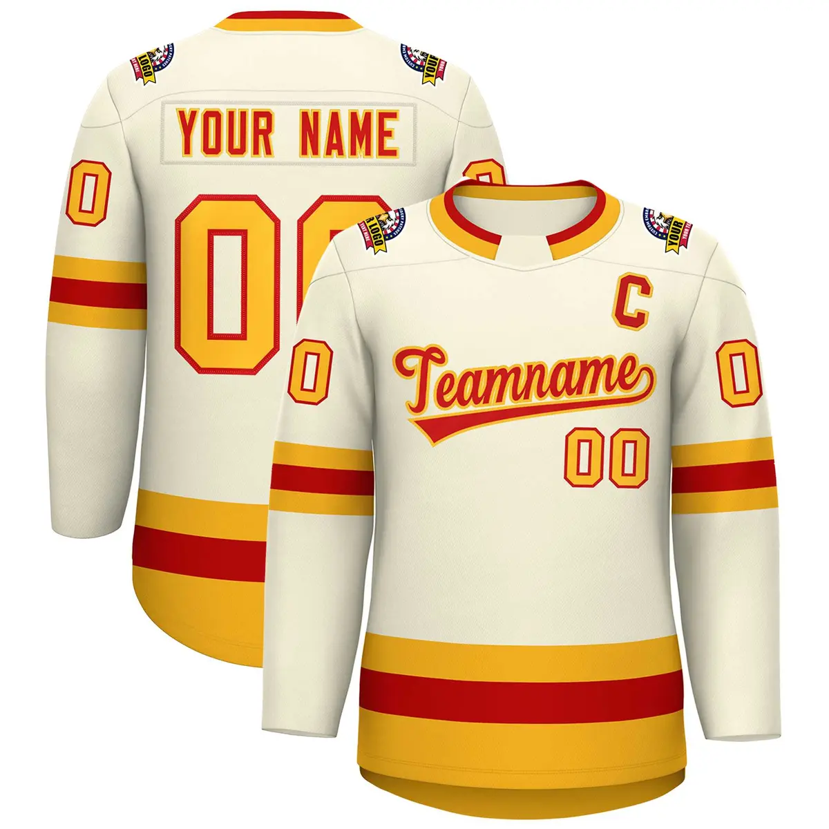 Khaki Red-Gold Classic Hockey Jersey