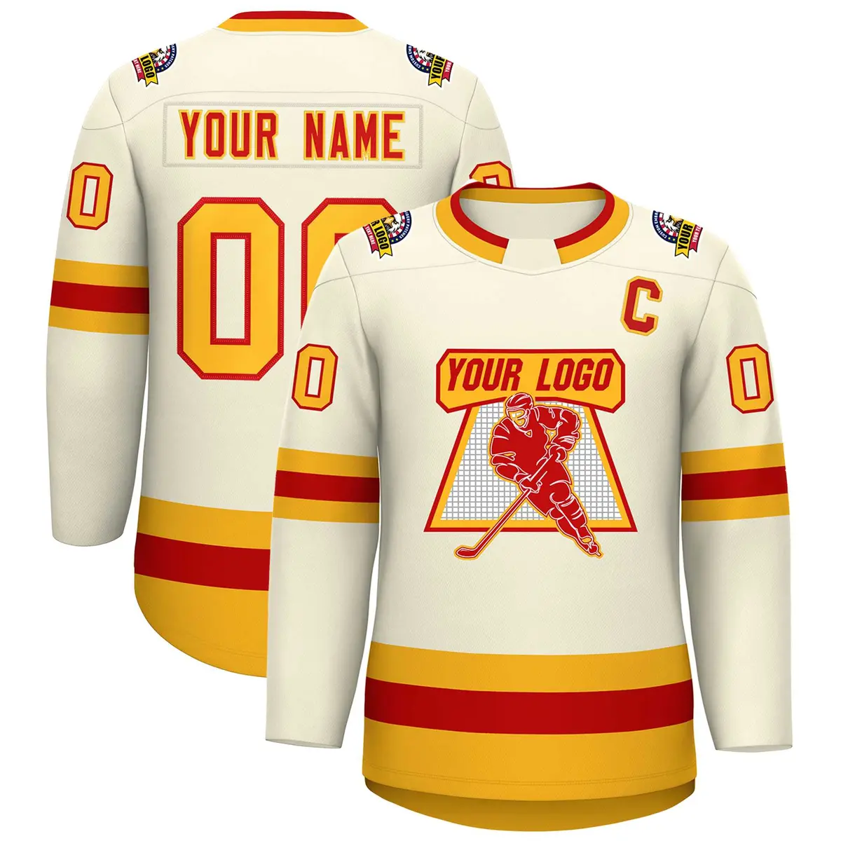 Khaki Red-Gold Classic Hockey Jersey