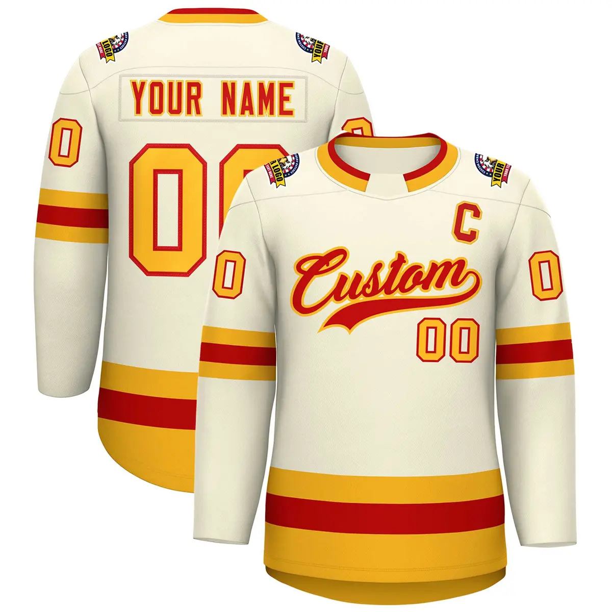 Khaki Red-Gold Classic Hockey Jersey