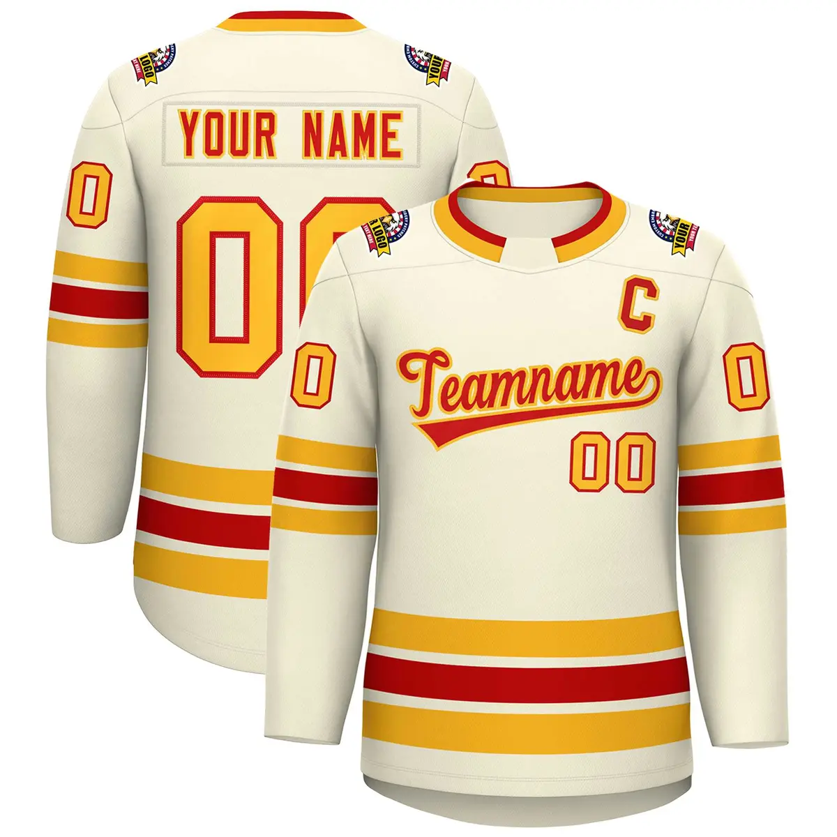 Khaki Red-Gold Classic Hockey Jersey