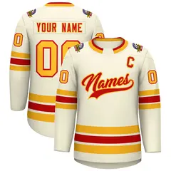 Khaki Red-Gold Classic Hockey Jersey