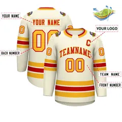 Khaki Red-Gold Classic Hockey Jersey 2