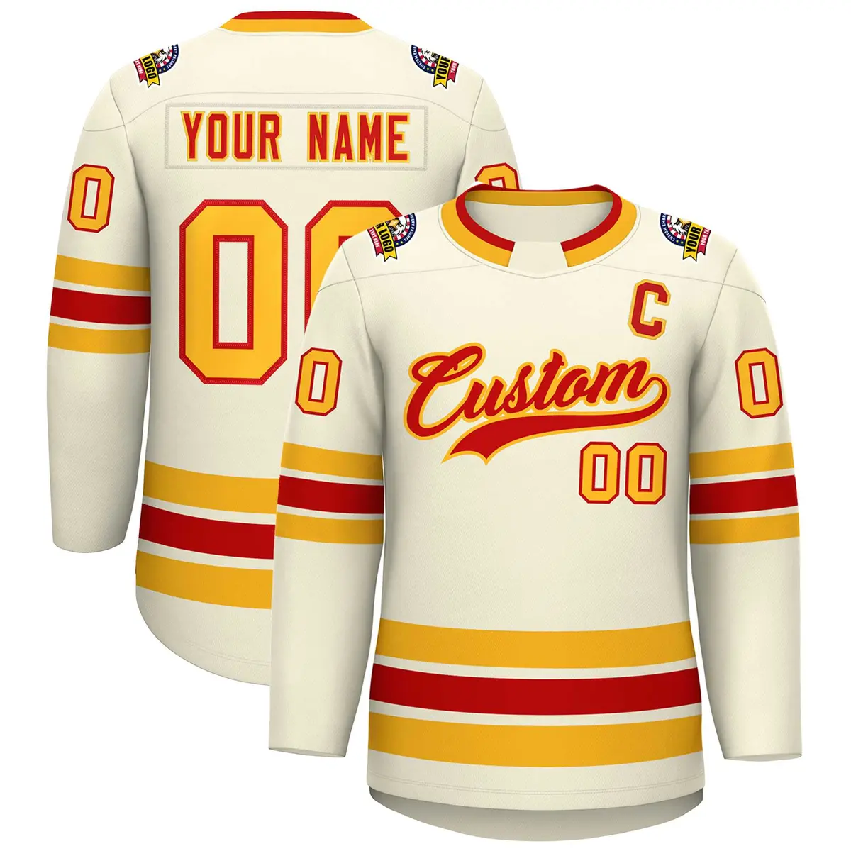 Khaki Red-Gold Classic Hockey Jersey