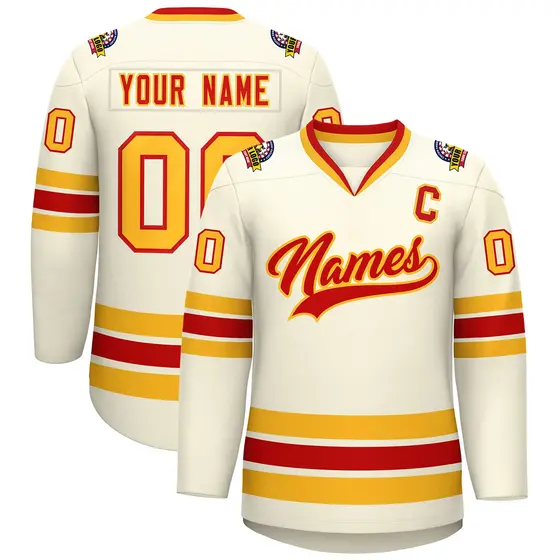 Khaki Red-Gold Classic Hockey Jersey