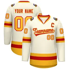 Khaki Red-Gold Classic Hockey Jersey