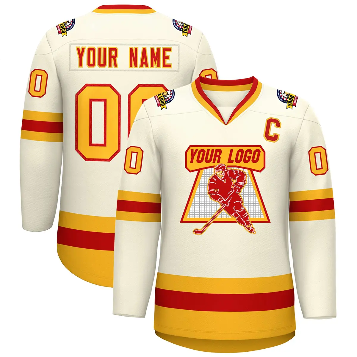 Khaki Red-Gold Classic Hockey Jersey