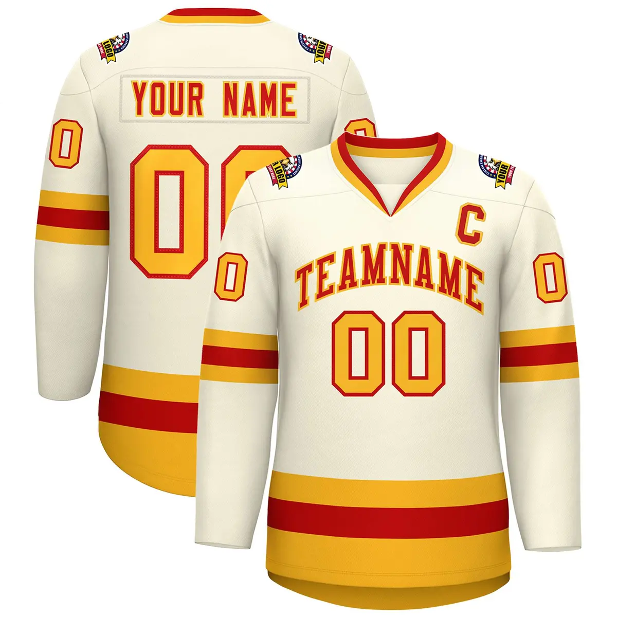 Khaki Red-Gold Classic Hockey Jersey