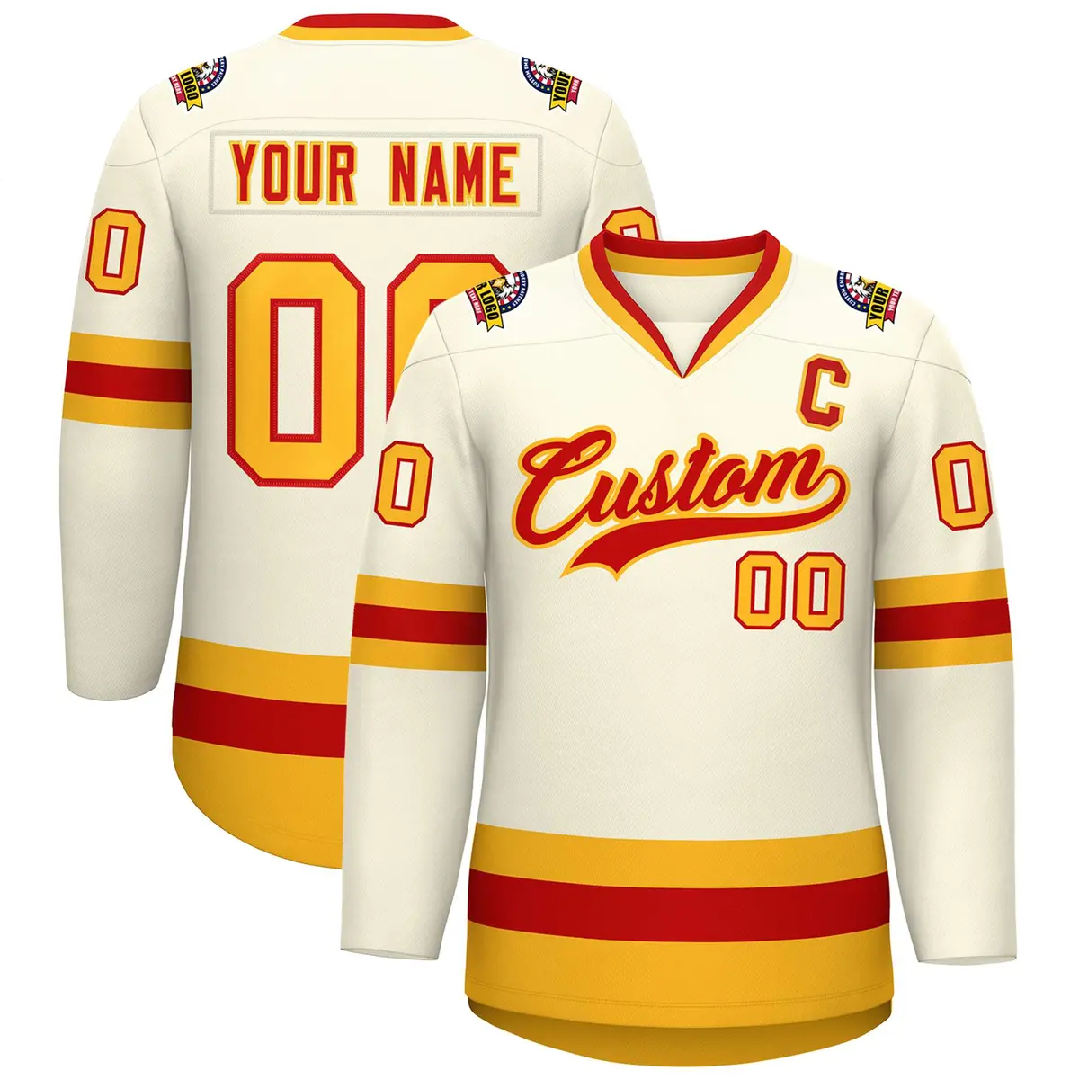Khaki Red-Gold Classic Hockey Jersey