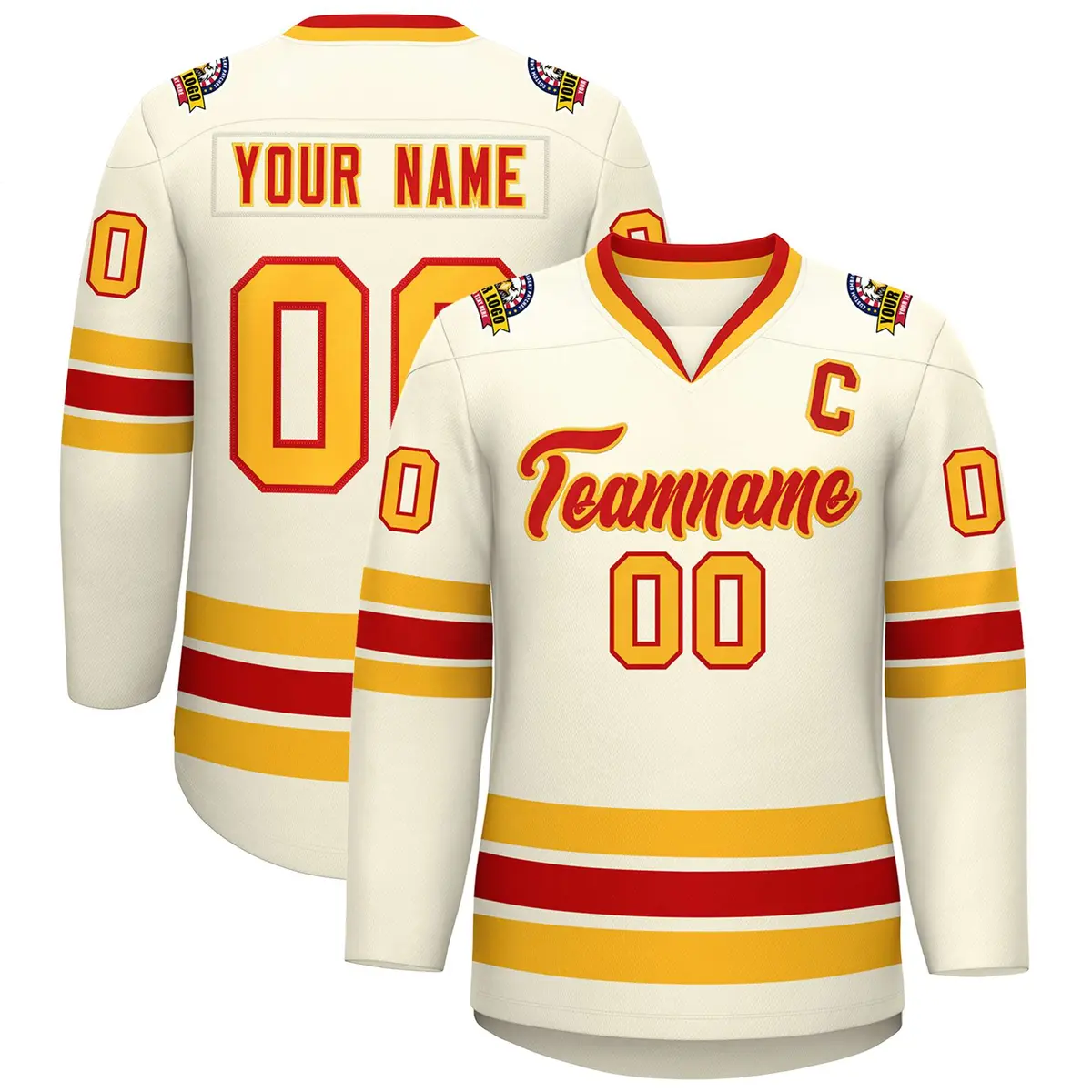 Khaki Red-Gold Classic Hockey Jersey