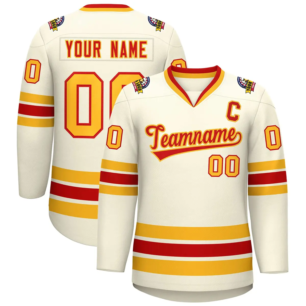 Khaki Red-Gold Classic Hockey Jersey