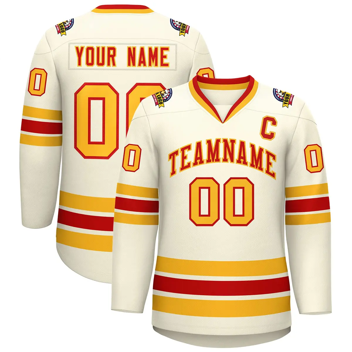 Khaki Red-Gold Classic Hockey Jersey