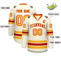 Khaki Red-Gold Classic Hockey Jersey 2