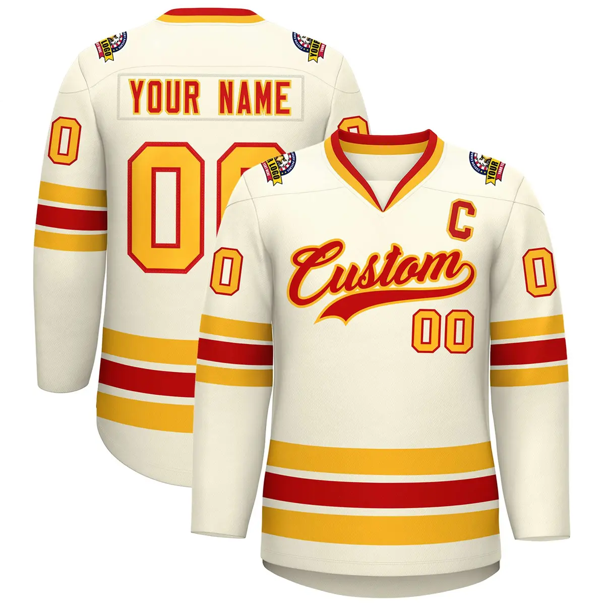 Khaki Red-Gold Classic Hockey Jersey