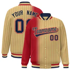 Khaki Red Gradient Pinstripe Varsity Full-Snap Letterman Jacket 1
