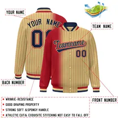 Khaki Red Gradient Pinstripe Varsity Full-Snap Letterman Jacket 2