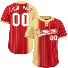 Khaki Red Gradient Stripe Two-Button Softball Jersey 1