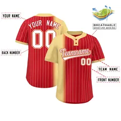 Khaki Red Gradient Stripe Two-Button Softball Jersey 2