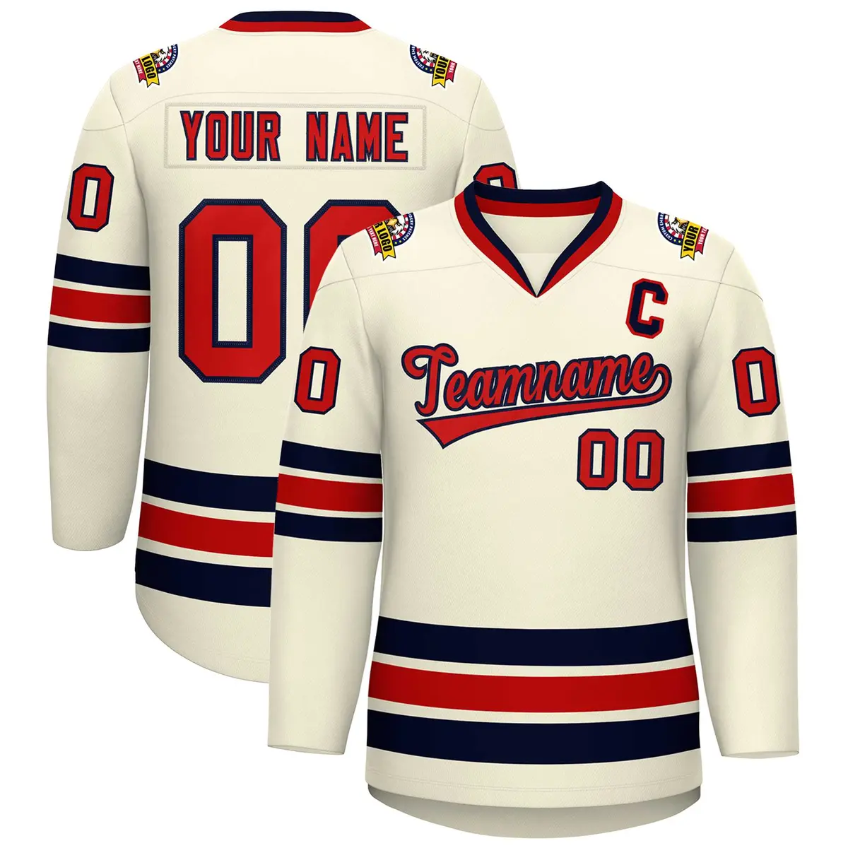 Khaki Red-Navy Classic Hockey Jersey