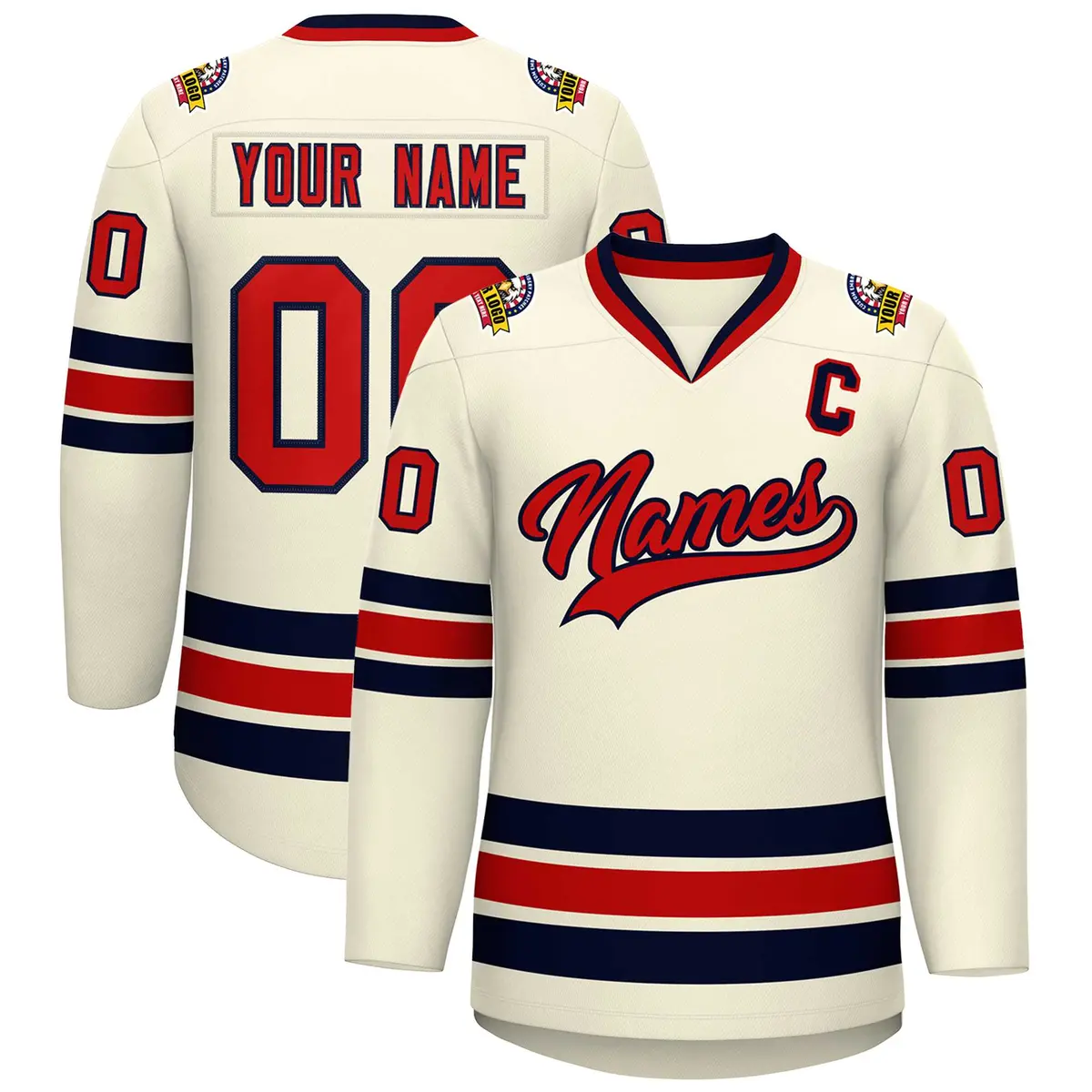Khaki Red-Navy Classic Hockey Jersey