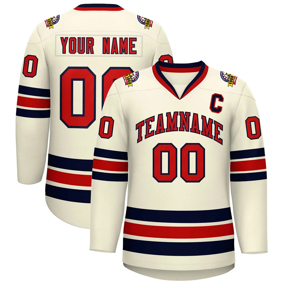 Khaki Red-Navy Classic Hockey Jersey